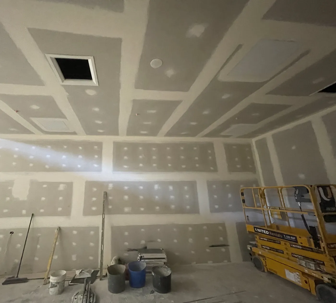 Commercial fit-out on Hay Street, Perth, with the plasterboard ceiling and walls being flushed