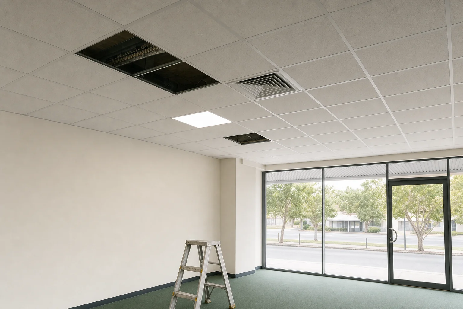 A suspended grid ceiling in a Perth commercial building